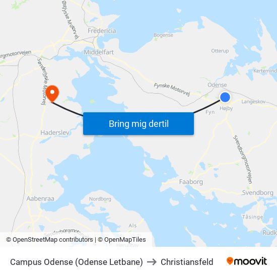 Campus Odense (Odense Letbane) to Christiansfeld map