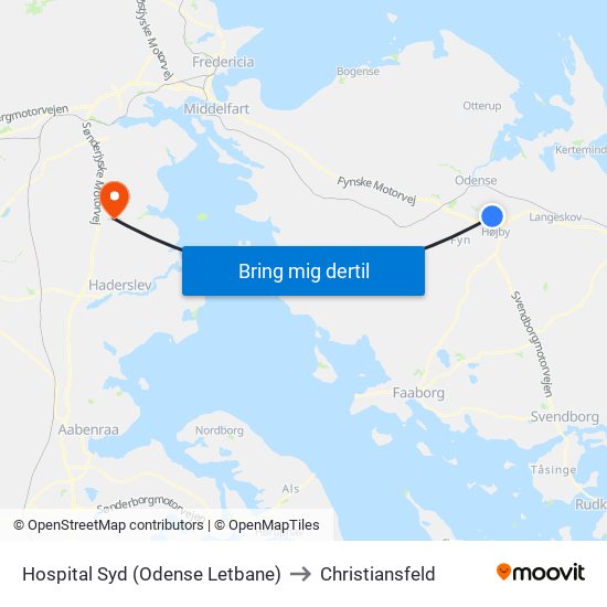 Hospital Syd (Odense Letbane) to Christiansfeld map