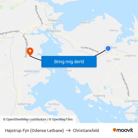 Højstrup Fyn (Odense Letbane) to Christiansfeld map