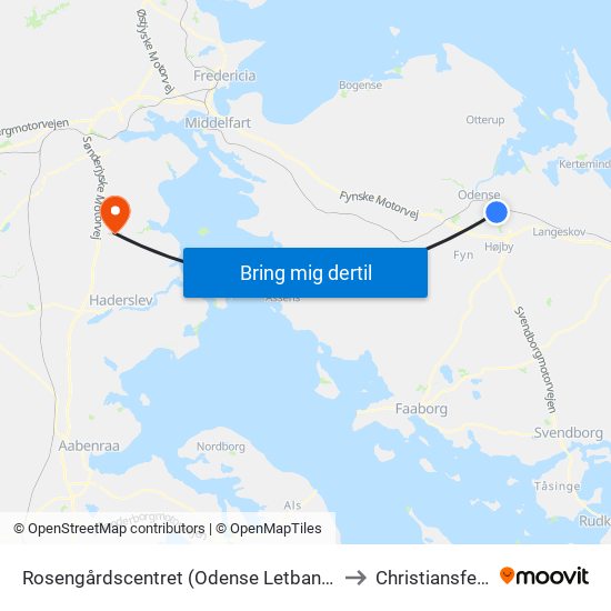 Rosengårdscentret (Odense Letbane) to Christiansfeld map