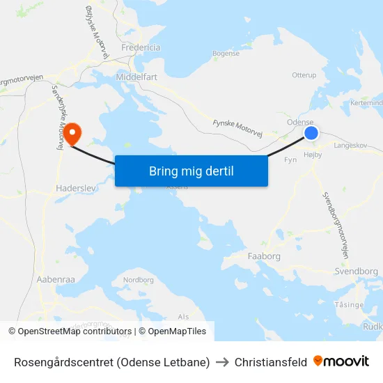 Rosengårdcentret (Odense Letbane) to Christiansfeld map
