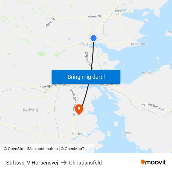 Stiftsvej V Horsensvej to Christiansfeld map
