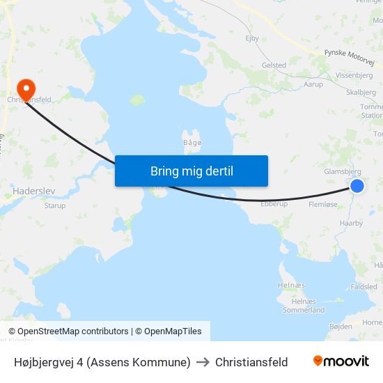 Højbjergvej 4 (Assens Kommune) to Christiansfeld map
