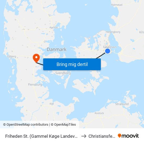 Friheden St. (Gammel Køge Landevej) to Christiansfeld map