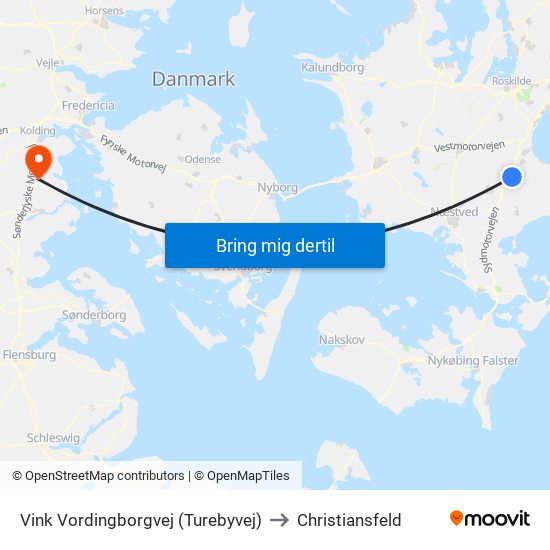 Vink Vordingborgvej (Turebyvej) to Christiansfeld map