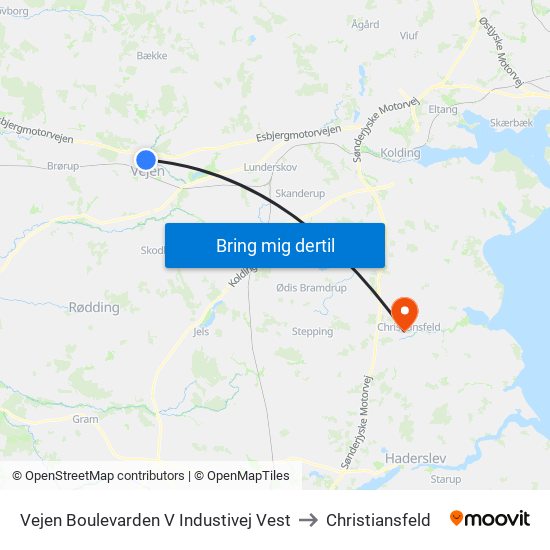 Vejen Boulevarden V Industivej Vest to Christiansfeld map