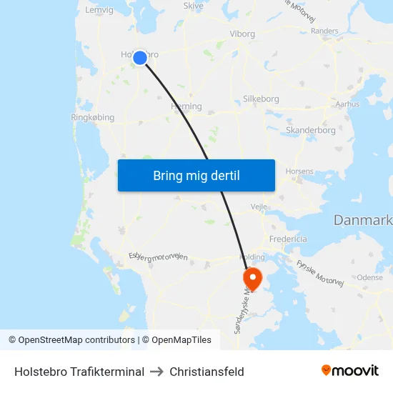 Holstebro Trafikterminal to Christiansfeld map