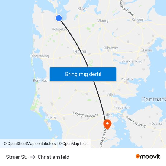 Struer St. to Christiansfeld map