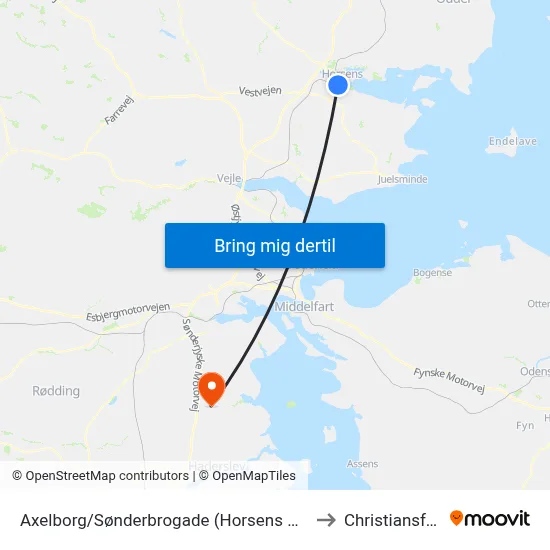 Axelborg/Sønderbrogade (Horsens Kom) to Christiansfeld map