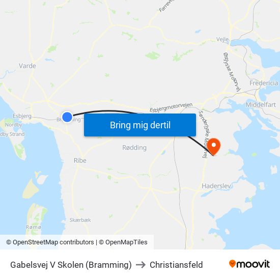 Gabelsvej V Skolen (Bramming) to Christiansfeld map