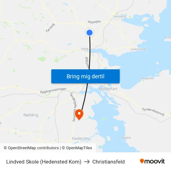 Lindved Skole (Hedensted Kom) to Christiansfeld map