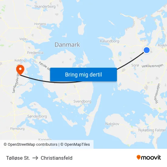 Tølløse St. to Christiansfeld map