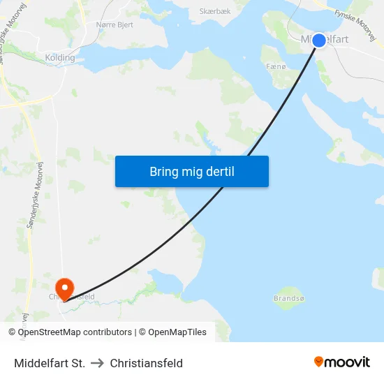 Middelfart St. to Christiansfeld map