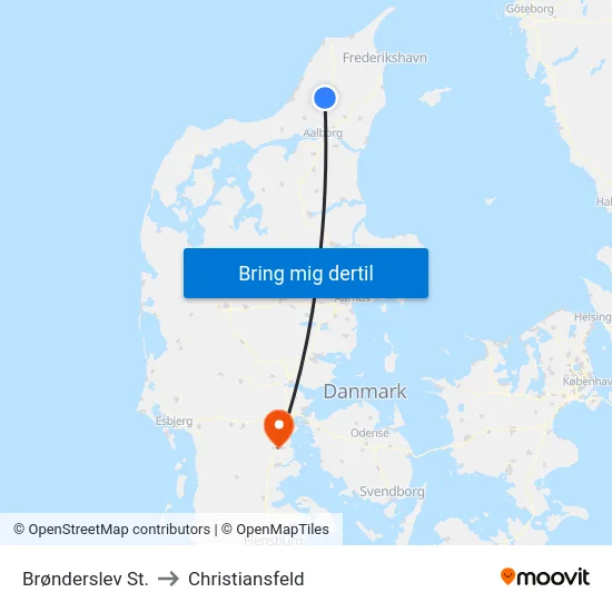 Brønderslev St. to Christiansfeld map