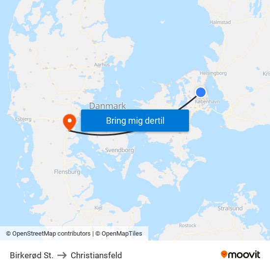 Birkerød St. to Christiansfeld map