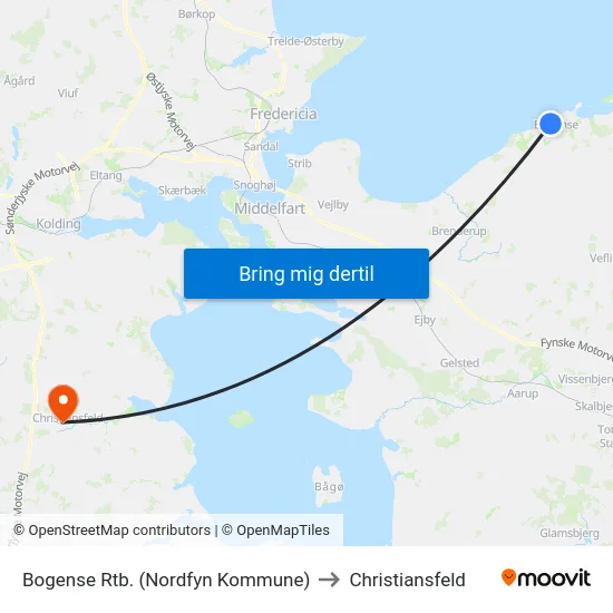 Bogense Rtb. (Nordfyn Kommune) to Christiansfeld map