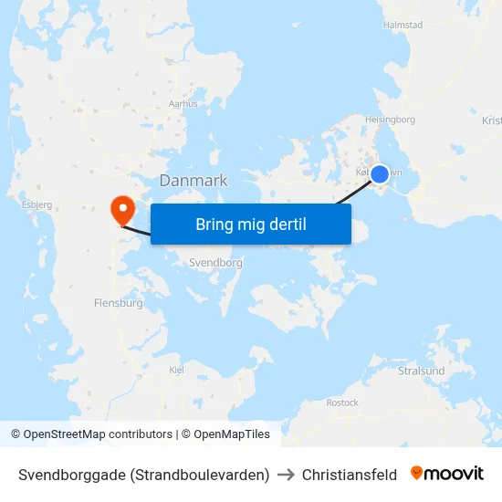 Svendborggade (Strandboulevarden) to Christiansfeld map