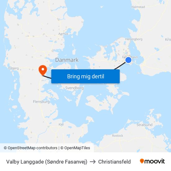 Valby Langgade (Søndre Fasanvej) to Christiansfeld map
