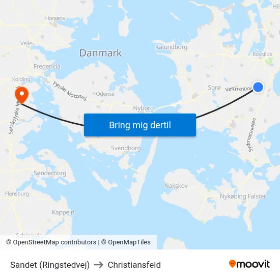 Sandet (Ringstedvej) to Christiansfeld map