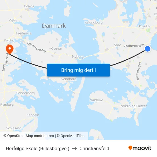 Herfølge Skole (Billesborgvej) to Christiansfeld map