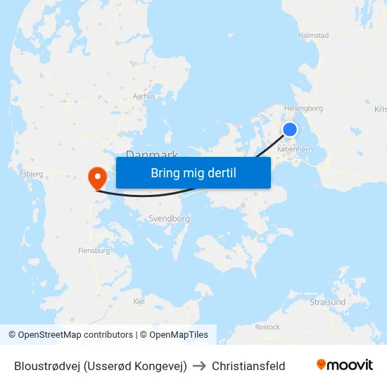 Bloustrødvej (Usserød Kongevej) to Christiansfeld map