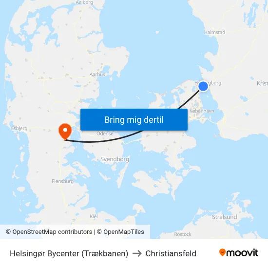 Helsingør Bycenter (Trækbanen) to Christiansfeld map