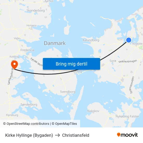 Kirke Hyllinge (Bygaden) to Christiansfeld map