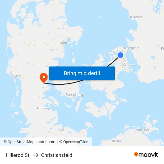 Hillerød St. to Christiansfeld map