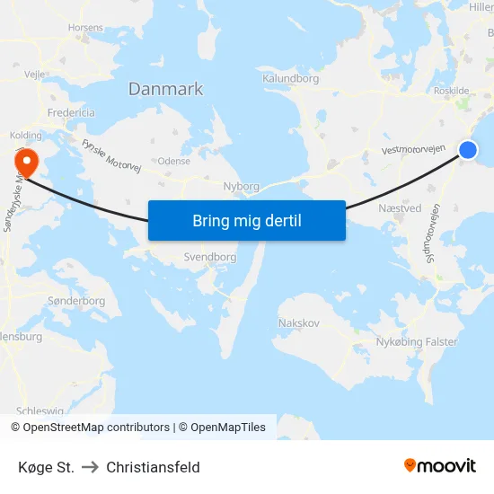 Køge St. to Christiansfeld map