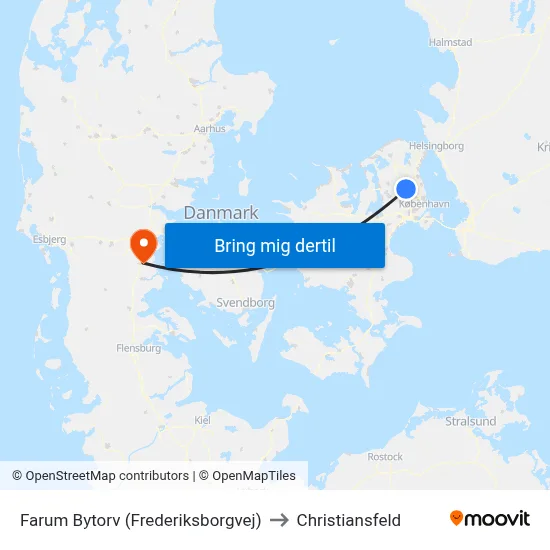 Farum Bytorv (Frederiksborgvej) to Christiansfeld map