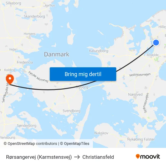 Rørsangervej (Karmstensvej) to Christiansfeld map
