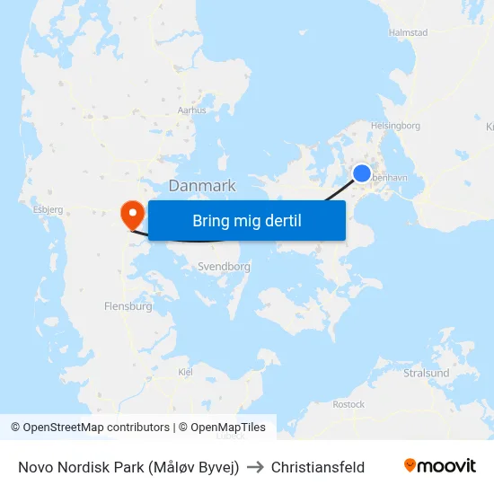 Novo Nordisk Park (Måløv Byvej) to Christiansfeld map