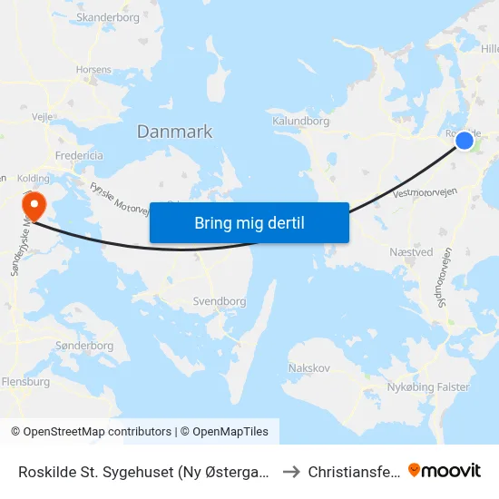 Roskilde St. Sygehuset (Ny Østergade) to Christiansfeld map