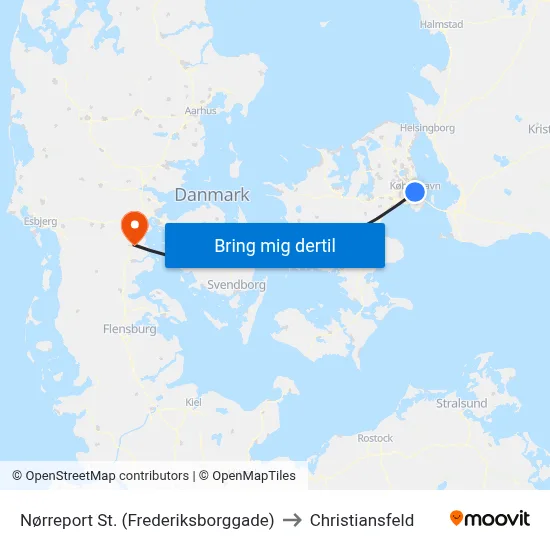 Nørreport St. (Frederiksborggade) to Christiansfeld map