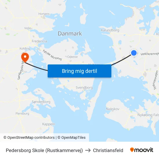Pedersborg Skole (Rustkammervej) to Christiansfeld map