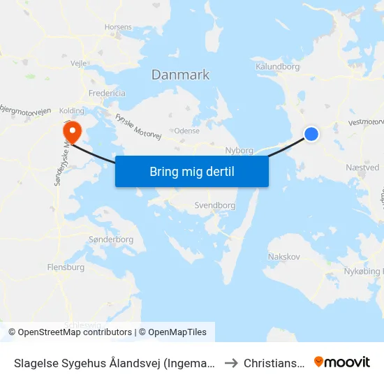 Slagelse Sygehus Ålandsvej (Ingemannsvej) to Christiansfeld map