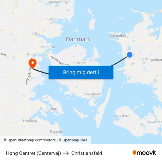 Høng Centret (Centervej) to Christiansfeld map