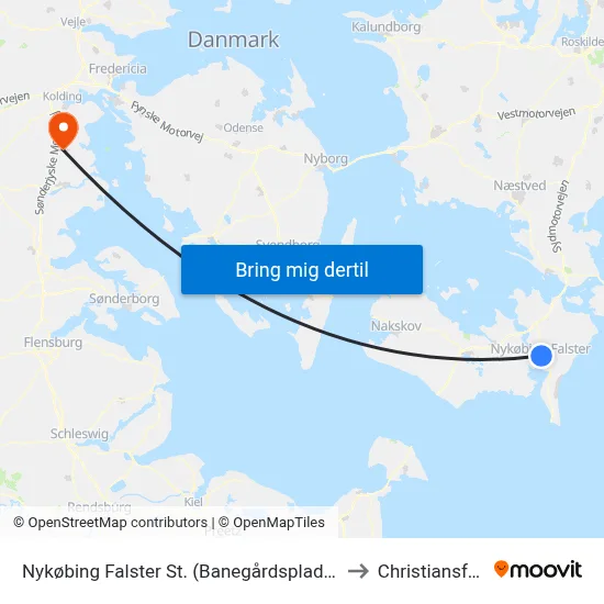 Nykøbing Falster St. (Banegårdspladsen) to Christiansfeld map