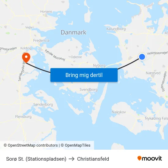 Sorø St. (Stationspladsen) to Christiansfeld map