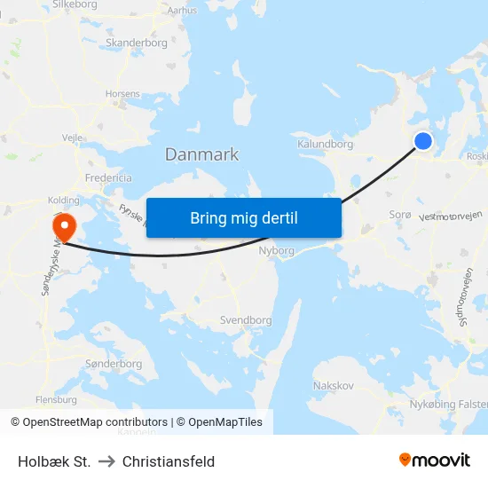 Holbæk St. to Christiansfeld map