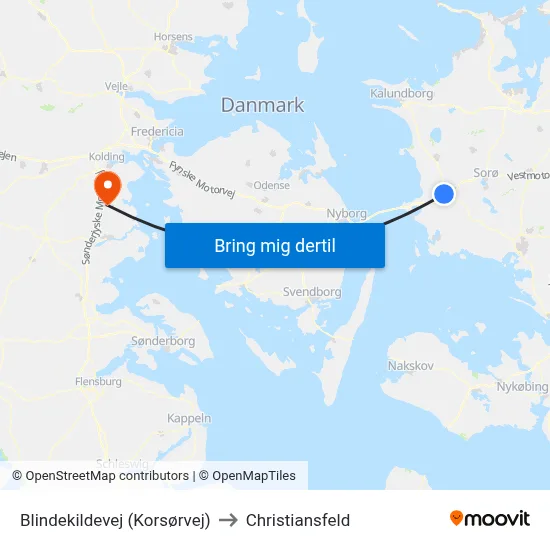 Blindekildevej (Korsørvej) to Christiansfeld map