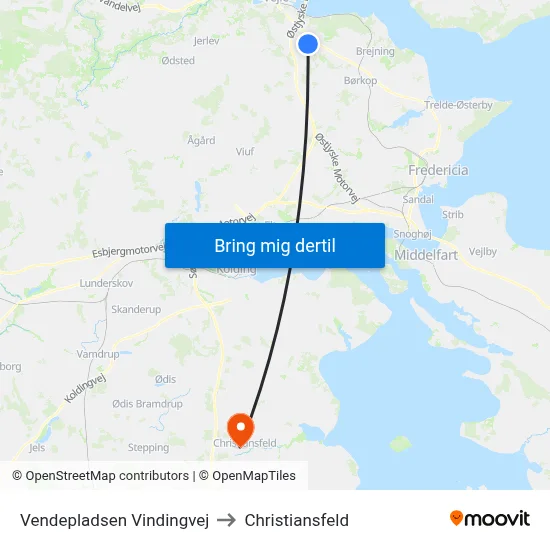 Vendepladsen Vindingvej to Christiansfeld map