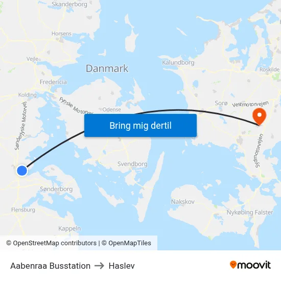 Aabenraa Busstation to Haslev map