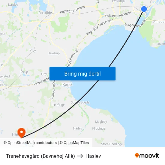 Tranehavegård (Bavnehøj Allè) to Haslev map