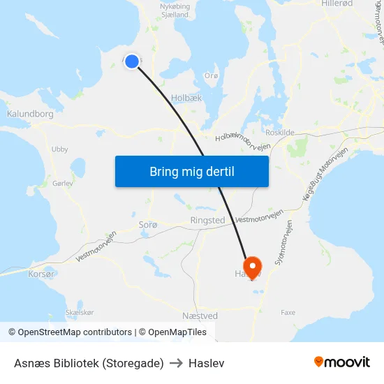 Asnæs Bibliotek (Storegade) to Haslev map