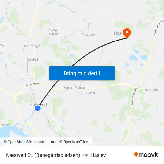 Næstved St. (Banegårdspladsen) to Haslev map