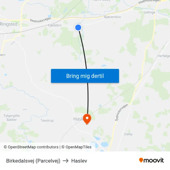 Birkedalsvej (Parcelvej) to Haslev map