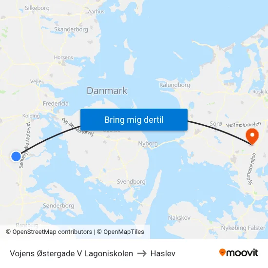 Vojens Østergade V Lagoniskolen to Haslev map