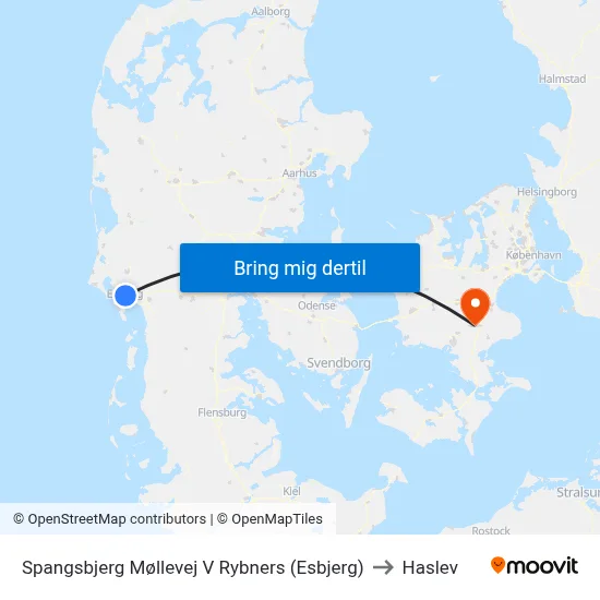 Spangsbjerg Møllevej V Rybners (Esbjerg) to Haslev map