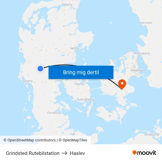 Grindsted Rutebilstation to Haslev map